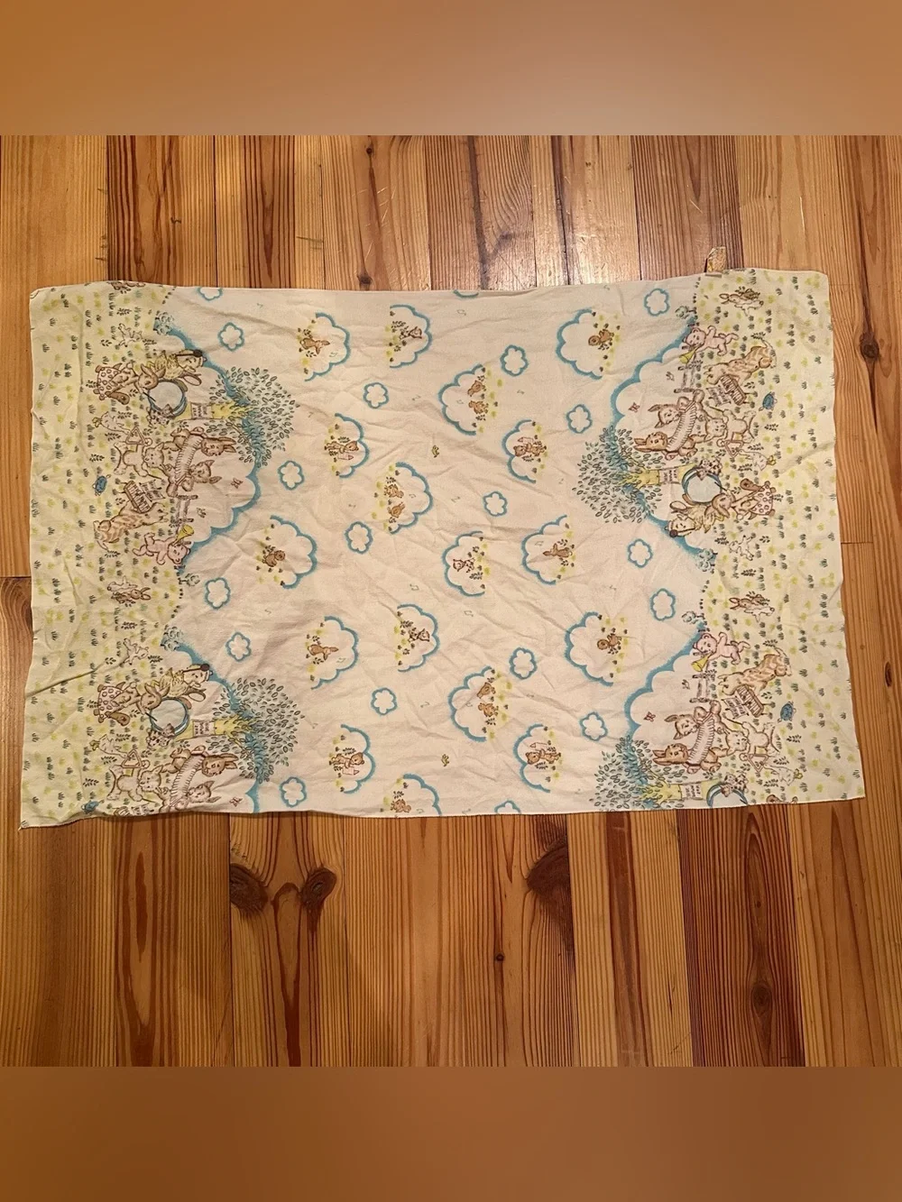 Vintage Dundee Baby Receiving Blanket - 40” x 26” - pale yellow bunnies ducks